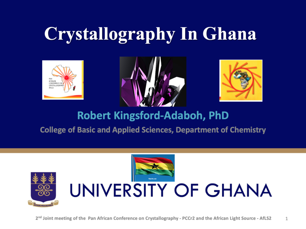 Slide summarising the state of crystallography in Ghana, 2019