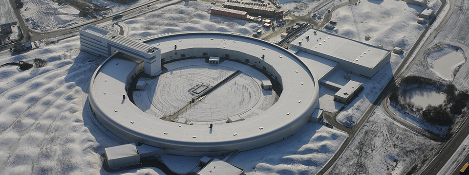 Aerial view of the circular MAX IV synchrotron campus in Lund, Sweden