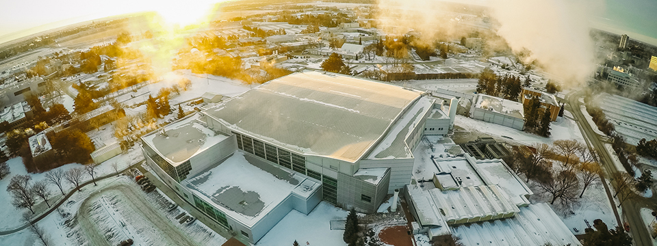 The Canadian Light Source synchrotron building in Saskatoon on a cold winter day