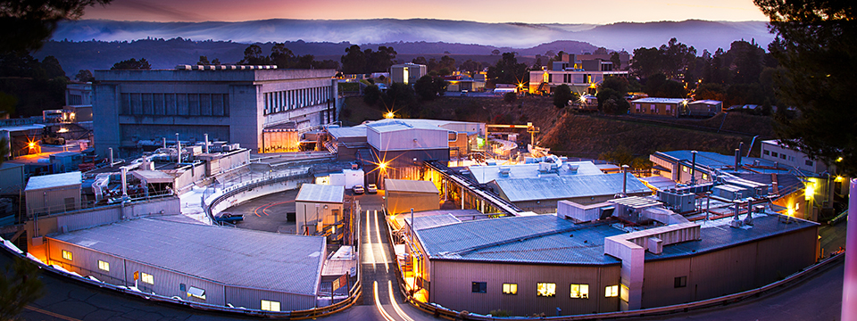 The Stanford Synchrotron Radiation Lightsource buildings at SLAC at twilight