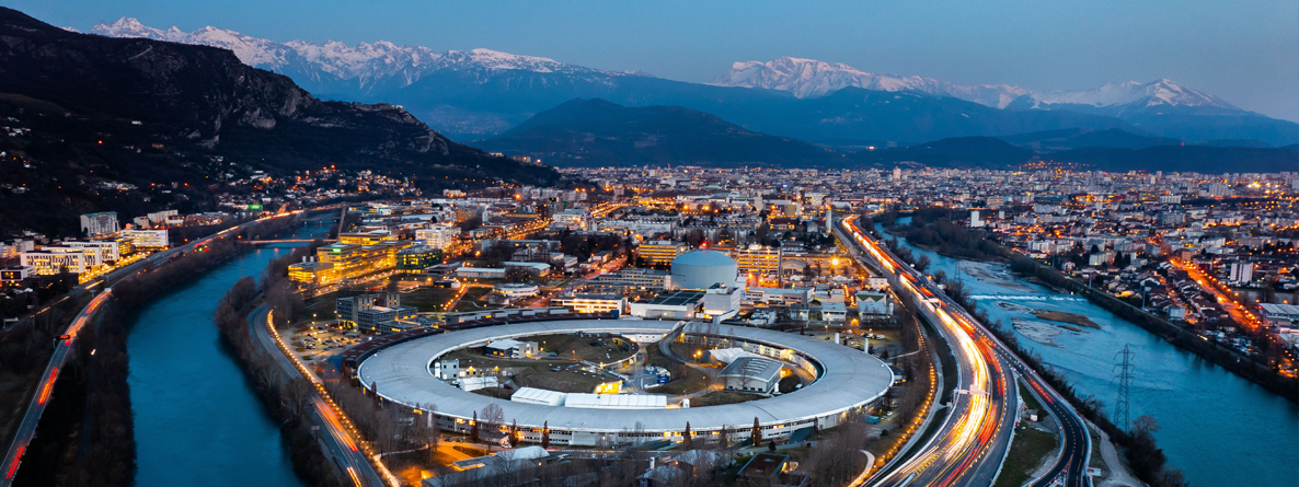 Aerial view of the ring-shaped ESRF synchrotron in Grenoble, France